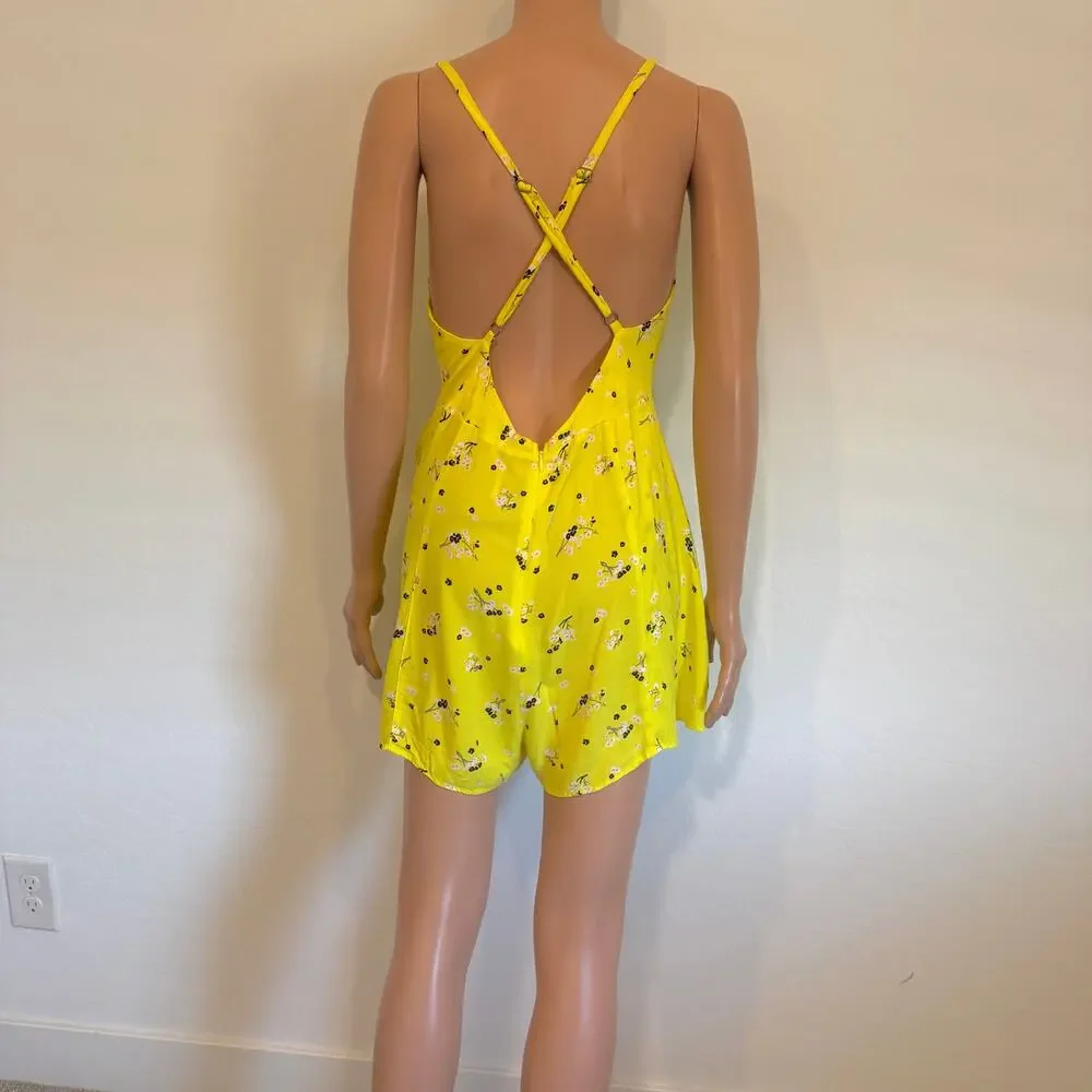 Free People Tango at Night 10 faux wrap tie flap front romper SH 3099